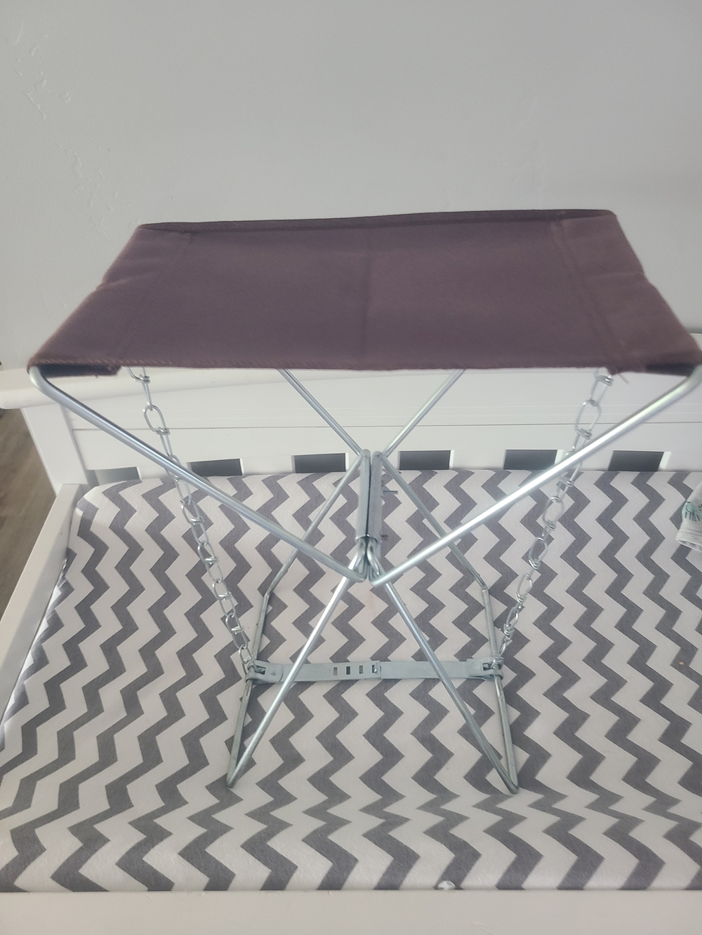 Vintage Brown Metal Frame Folding Fishing, Hiking, Camping Stool Chair Seat